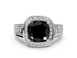Platinum Fancy Black Cushion Cut Diamond Halo Ring with Split Shank and Bezel Accents and Prong Setting_12