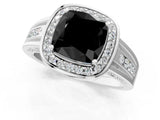 Platinum Fancy Black Cushion Cut Diamond Halo Ring with Split Shank and Bezel Accents and Prong Setting_13