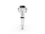 Platinum Fancy Black Cushion Cut Diamond Halo Ring with Split Shank and Bezel Accents and Prong Setting_14