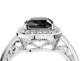 Platinum Fancy Black Cushion Cut Diamond Halo Ring with Split Shank and Bezel Accents and Prong Setting_16