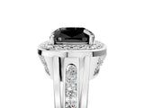 Platinum Fancy Black Cushion Cut Diamond Halo Ring with Split Shank and Bezel Accents and Prong Setting_41