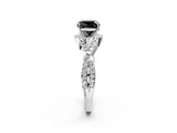 Platinum Fancy Black Cushion Cut Diamond  Halo Twist Band Solitaire Prong Setting Ring_14