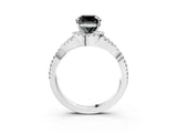 Platinum Fancy Black Cushion Cut Diamond  Halo Twist Band Solitaire Prong Setting Ring_15