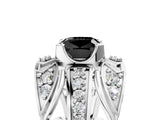 Platinum Fancy Black Cushion Cut Diamond Pave Art Deco Split Shank Ring with Four-Prong Setting_11