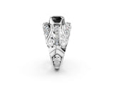Platinum Fancy Black Cushion Cut Diamond Pave Art Deco Split Shank Ring with Four-Prong Setting_8
