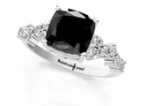 Platinum Fancy Black Cushion Cut Diamond Scattered Round Accent Ring with Prong Setting_1