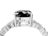 Platinum Fancy Black Cushion Cut Diamond Scattered Round Accent Ring with Prong Setting_4