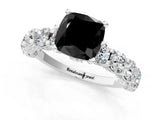 Platinum Fancy Black Cushion Cut Diamond Side Stone Engagement Ring with Four-Prong Setting_1