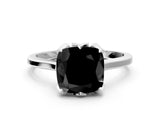 Platinum Fancy Black Cushion Cut Diamond Solitaire Ring with Flower Prong Setting and Classic Band_12