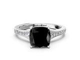 Platinum Fancy Black Cushion Cut Diamond Solitaire Ring with Pavé Band and Prong Setting_12