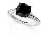 Platinum Fancy Black Cushion Cut Diamond Solitaire Ring with Pavé Band and Prong Setting_13