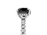 Platinum Fancy Black Cushion Cut Diamond Solitaire Ring with Round  Pavé Band and Four-Prong Setting_29