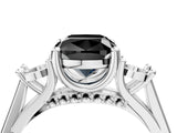 Platinum Fancy Black Cushion Cut Diamond Three-Stone Engagement Ring with Prong Setting and Pavé Band_16