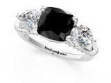 Platinum Fancy Black Cushion Cut Diamond Three-Stone Ring with Prong Setting and Pavé Band_13