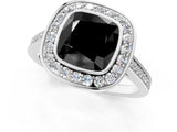 Platinum Fancy Black Cushion Cut Halo Bezel Diamond Pave Band Ring_7