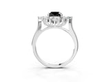 Platinum Fancy Black Cushion Cut Halo Diamond Cluster Ring with Marquise and Round Stones on a White Gold Band with Prong Setting_15