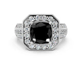 Platinum Fancy Black Cushion Cut Halo Diamond Engagement Ring with Pave Split Shank and Four-Prong Setting_36
