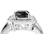 Platinum Fancy Black Cushion Cut Halo Diamond Engagement Ring with Pave Split Shank and Four-Prong Setting_40