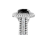 Platinum Fancy Black Cushion Cut Halo Diamond Ring with Beaded Split Shank and Four-Prong Setting_11