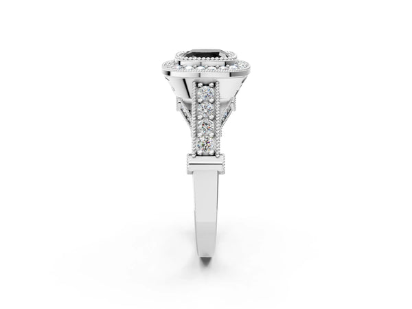 Platinum Cushion Cut Vintage Bezel Halo Engagement Ring Setting for Black Center