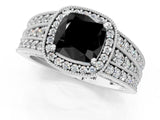 Platinum Fancy Black Cushion Cut Halo Diamond Split Shank Ring with Prong Setting_13