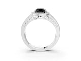 Platinum Fancy Black Cushion Cut Halo Diamond Split Shank Ring with Prong Setting_15