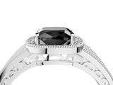 Platinum Fancy Black Cushion Cut Halo Diamond Split Shank Ring with Prong Setting_16