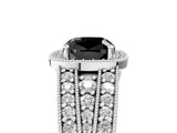 Platinum Fancy Black Cushion Cut Halo Diamond Split Shank Ring with Prong Setting_17