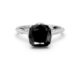 Platinum Fancy Black Cushion Cut Solitaire Split Shank Pave Diamond Engagement Ring with Four-Prong Setting_6