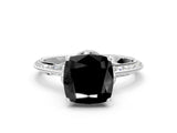Platinum Fancy Black Cushion Cut Solitaire Split Shank Pave Diamond Engagement Ring with Four-Prong Setting_60