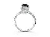 Platinum Fancy Black Cushion Cut Solitaire Split Shank Pave Diamond Engagement Ring with Four-Prong Setting_63