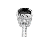 Platinum Fancy Black Cushion Cut Solitaire Split Shank Pave Diamond Engagement Ring with Four-Prong Setting_65