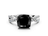 Platinum Fancy Black Cushion Cut Solitaire Twist Pave Diamond Engagement Ring with Prong Setting_85