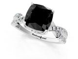 Platinum Fancy Black Cushion Cut Solitaire Twist Pave Diamond Engagement Ring with Prong Setting_86