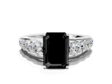 Platinum Fancy Black Emerald Cut Brilliant Diamond Pavé Band with Six-Prong Setting_19