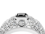 Platinum Fancy Black Emerald Cut Brilliant Halo Pave Diamond Milgrain Ring_10