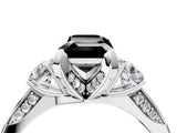 Platinum Fancy Black Emerald Cut Brilliant Three-Stone Diamond Ring with Pavé Band and Four-Prong Setting_40