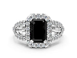 Platinum Fancy Black Emerald Cut Cut Diamond Halo Engagement Ring with Open Split Pavé Band_6