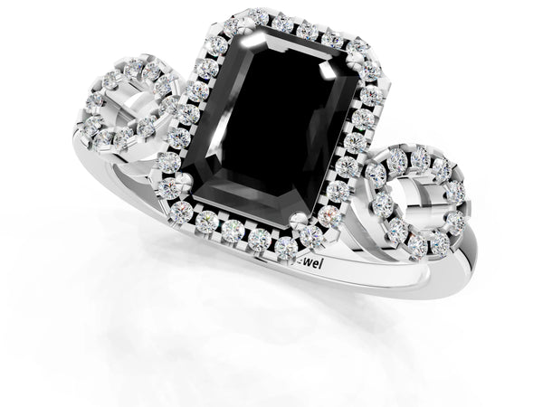 Platinum Emerald Cut Pave Infinity Halo Engagement Ring Setting for Black Center