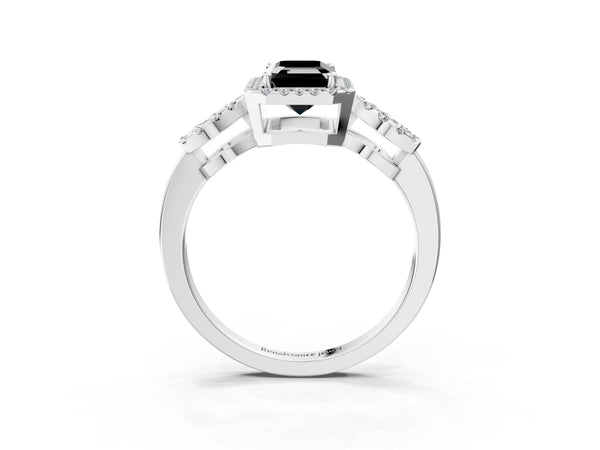 Platinum Emerald Cut Pave Infinity Halo Engagement Ring Setting for Black Center