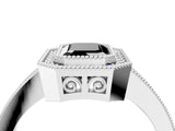 Platinum Fancy Black Emerald Cut Cut Halo Pavé Diamond Ring_10