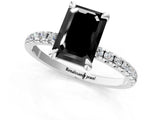 Platinum Fancy Black Emerald Cut Diamond Brilliant Solitaire Ring with Pavé Band and Four-Prong Setting_37