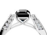 Platinum Fancy Black Emerald Cut Diamond Channel Set Solitaire Ring with Four-Prong Setting_58