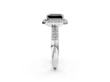 Platinum Fancy Black Emerald Cut Diamond Double Halo Ring with Split Shank and Four-Prong Setting_8