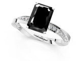 Platinum Fancy Black Emerald Cut Diamond Engagement Ring with Side Stone Accents and Four-Prong Setting_25