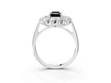 Platinum Fancy Black Emerald Cut Diamond Floral Double Halo Engagement Ring with Prong Setting_136