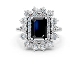 Platinum Fancy Black Emerald Cut Diamond Floral Double Halo Engagement Ring with Prong Setting_31