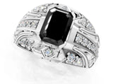 Platinum Fancy Black Emerald Cut Diamond Pave Art Deco Split Shank Ring with Four-Prong Setting_7
