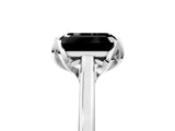 Platinum Fancy Black Emerald Cut Diamond Solitaire Ring with Flower Prong Setting and Classic Band_17