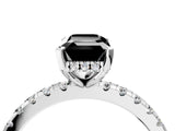 Platinum Fancy Black Emerald Cut Diamond Solitaire Ring with Round  Pavé Band and Four-Prong Setting_40